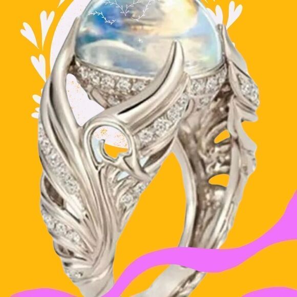 OPAL DIAMOND ENGAGEMENT RING 7 & 10 - Picture 1 of 16
